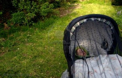 Baby Sleeping   on Baby Sleeping Outside In A Pram Covered In A Mosquito Net And With A