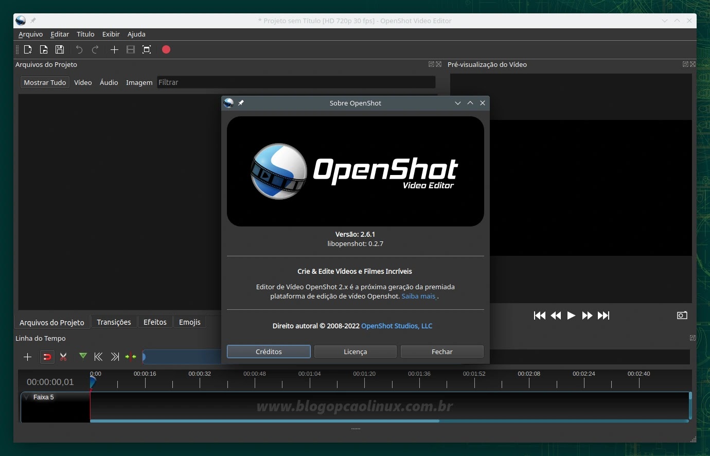 OpenShot executando no openSUSE Leap 15.4