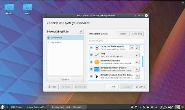 KDE Connect Plasma desktop