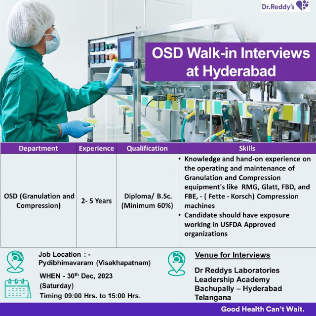 Dr Reddy's Walk In Interview For OSD