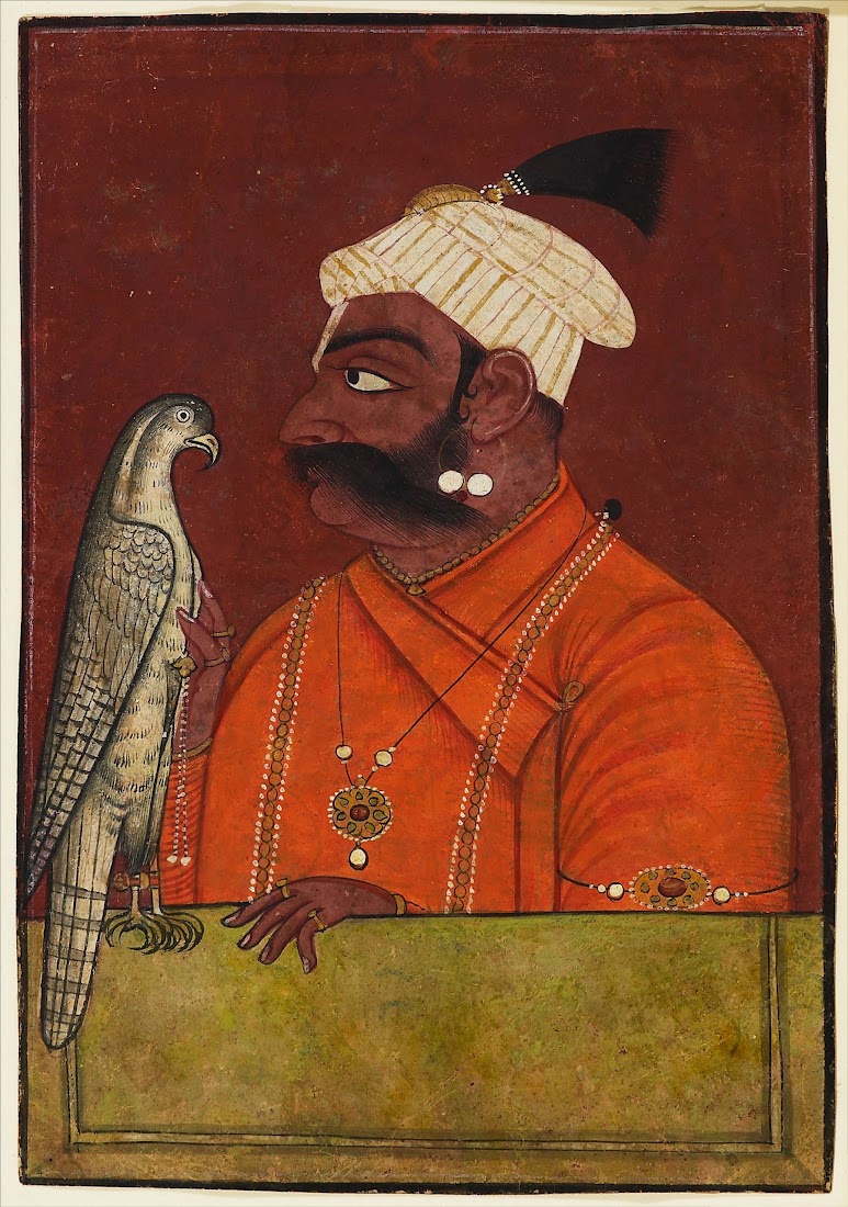 Maharaja Suraj Mal with a Hawk - Pahari Painting c1730 - 1740 