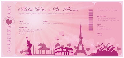 Invitación Novedosa para tu Boda estilo Ticket color Rosa