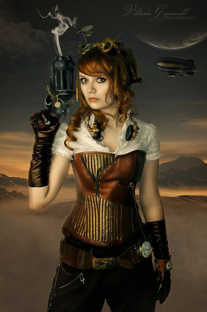 Airship cosplay includes goggles, gun, and steampunk headphones!