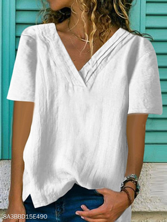 V Neck Loose Fitting Plain Blouses