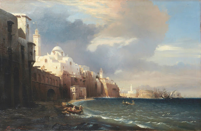 Vue prise de Bab Azoun, Alger 1839 - Eugène Napoléon Flandin (Français - 1809-1876) - Huile sur toile - 56 x 86 cm