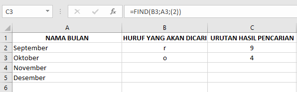 Tutorial Memasukkan Rumus Fungsi “FIND” Excel dan Contohnya