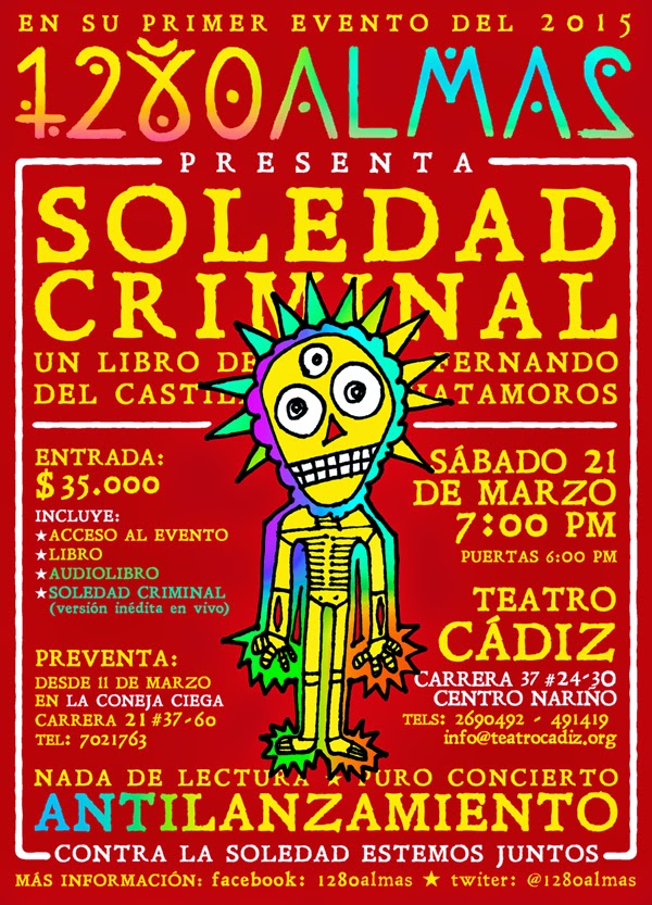 1280 Almas presenta SOLEDAD CRIMINAL libro de Fernando Castillo el próximo sábado 21 de marzo