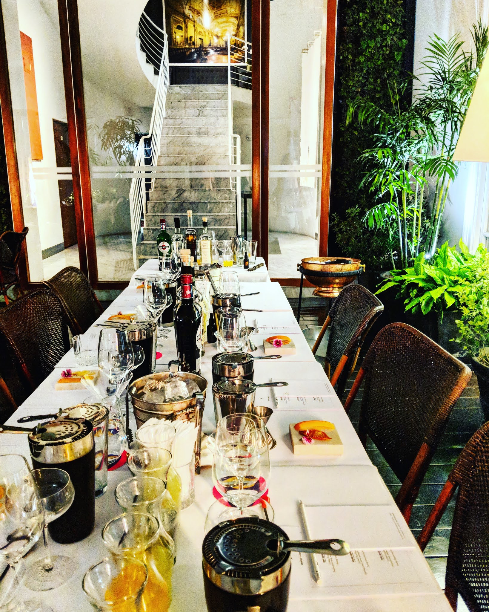 table laid for a pisco sour cocktail class in lima