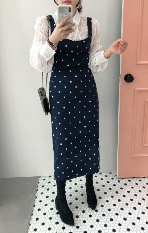  Polka Dot Sleeveless Midi Dress