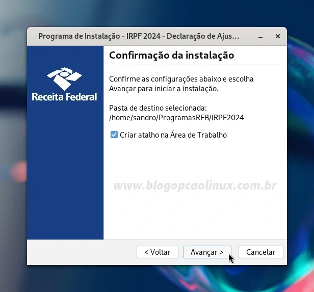 Clique em 'Avançar' para iniciar a instalação