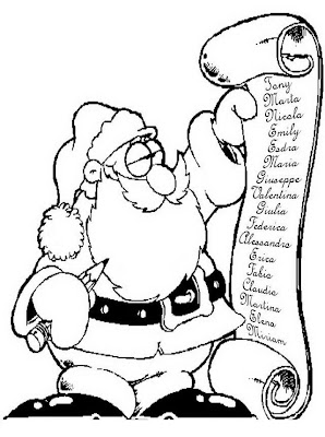 Santa Claus con lista para regalos para colorear y pintar
