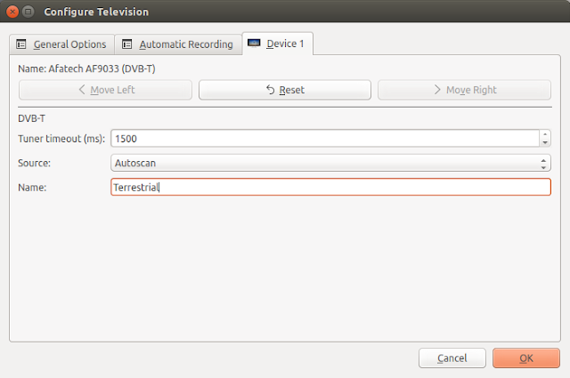 Kaffeine Configure Television