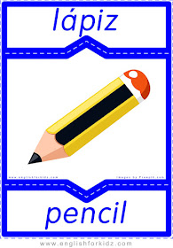 Pencil in Spanish, English-Spanish flashcard