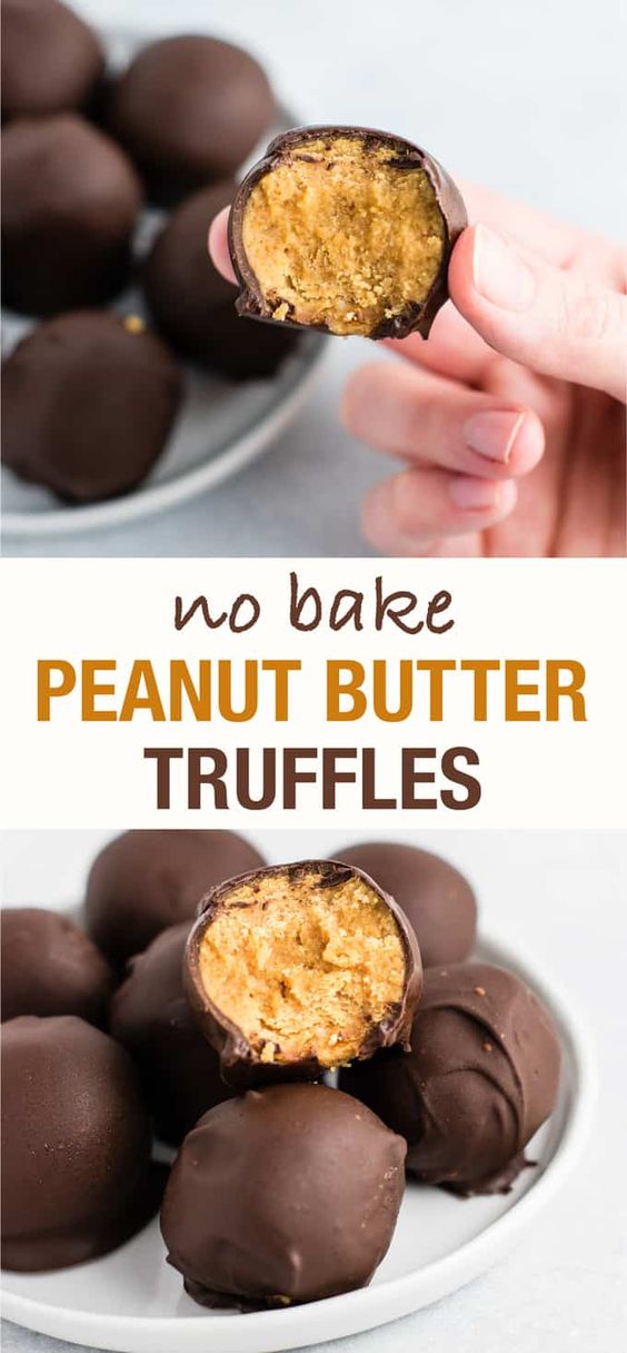 healthy no bake peanut butter truffles (gluten free, vegan) - these are perfect for the holidays! Tastes like a buckeye! #desserts #vegan #glutenfree #nobake #christmasdessert