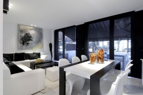 SALA MINIMALISTA BLANCO Y NEGRO via www.salasycomedores.blogspot.com