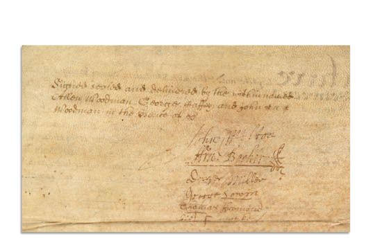 John Milton Endorsement Signed on the verso of a vellum document Reigate 