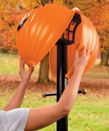 Decorate pumpkin with lamp post