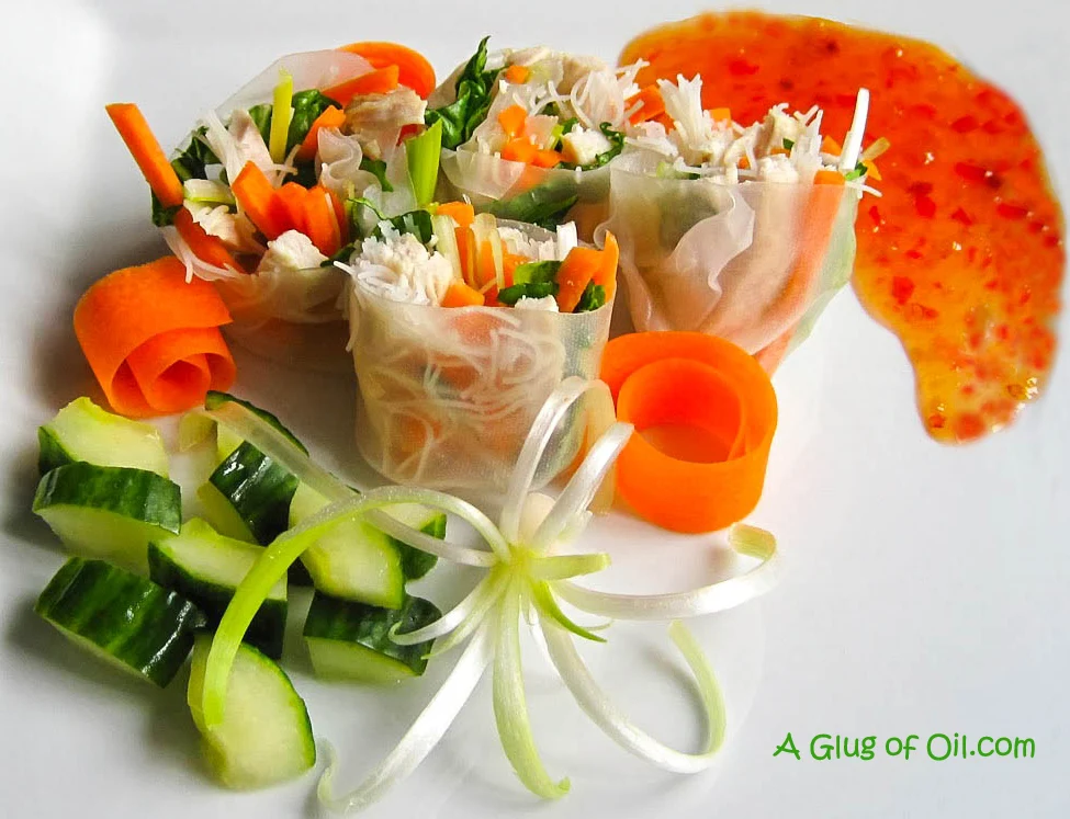 Vietnamese Chicken Spring Rolls with Pickled Cucumber