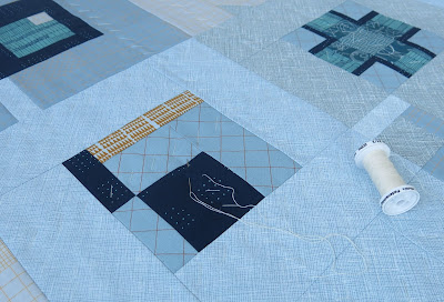 Modern sampler inspired by Tula Pink City Sampler - Basting in progress