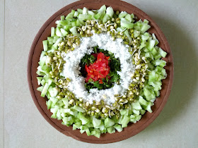 Snake gourd, Green gram sprouts,  BSD (Coconut, Coriander, Tomato)