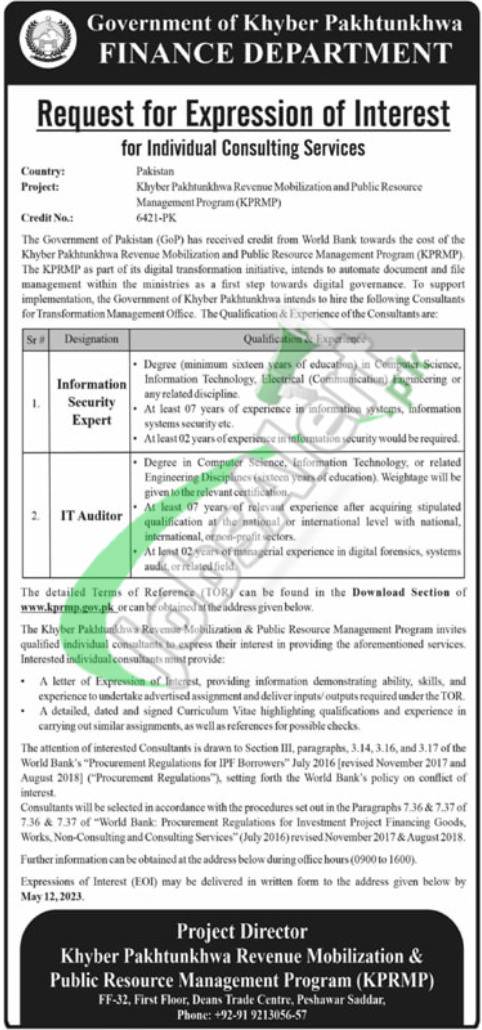 Finance Department KPK Jobs 2023 Current Career Opportunities