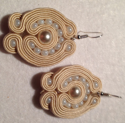 soutache earings, beige soutache, cream soutache, pearls soutache