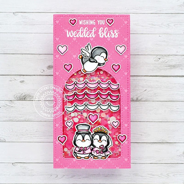 Sunny Studio Stamps: Wedded Bliss Card by Marine Simon (featuring Stitched Arch Dies, Balloon Rides, Passionate Penquins)