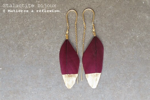 Boucles plume bordeaux et or Stalactite