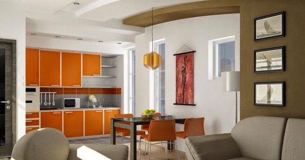Desain Interior Dapur  Dengan Furnitur Sederhana  Orange  