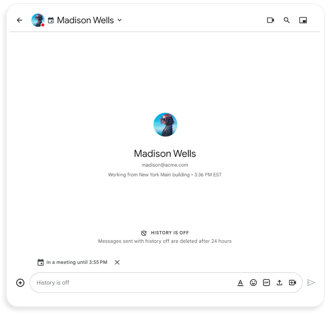 Visibilité améliorée grâce aux disponibilités Google Agenda supplémentaires dans Google Chat