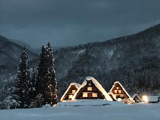 Shirakawago light-up in snowy winter