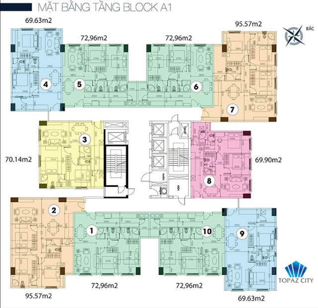 Mặt bằng tầng điển hình Block A1 dự án Topaz city