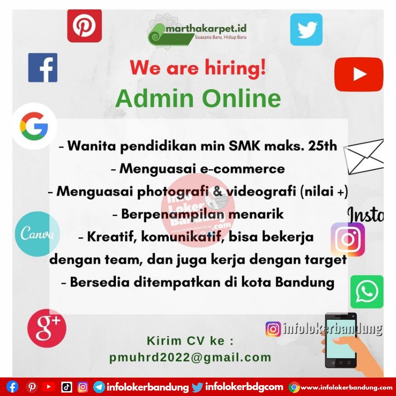 Lowongan Kera Admin Online Marthakarpet.id Bandung April 2022