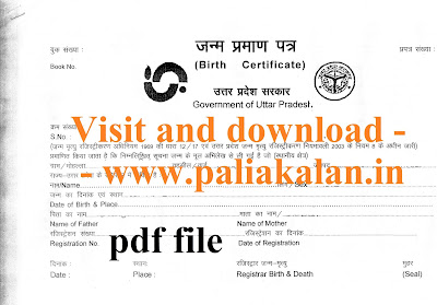 Uttar Pradesh Birth Certificate Format | Download UP Birth Certificate Form pdf
