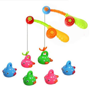Bath Toys Fishing Floating Spotted Fish(6 Pieces) Toy and Fishing Rod(2 Rods) Best Bathroom for Toddlers Boys Girls Kids Fun time 2 Sets