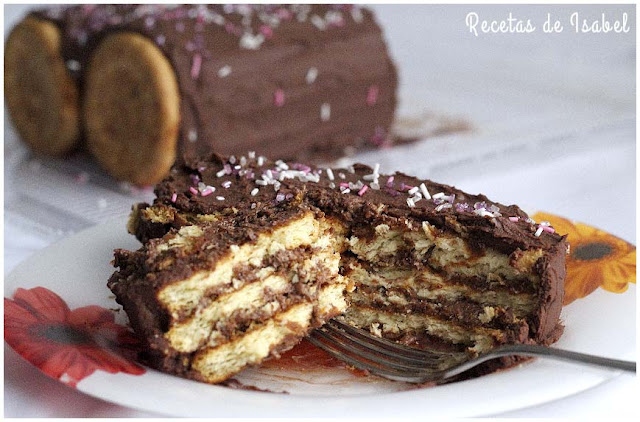 Tarta de galletas María y chocolate