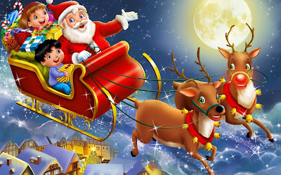 Santa Clause, Reindeer, Children and Gifts