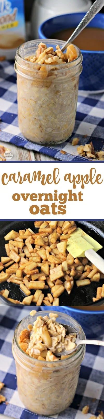 Caramel Apple Overnight Oats | by Renee's Kitchen Adventures - easy recipe for caramel apple flavored no bake oatmeal perfect for breakfast on-the-go! #SilkSiptoSpoon ad #RKArecipes