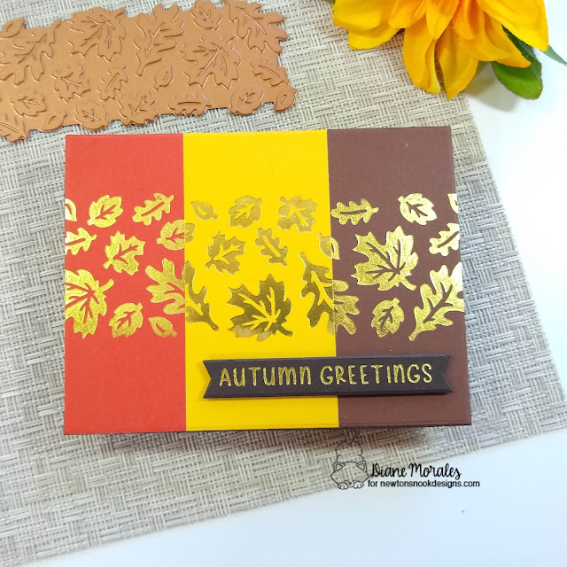 Autumn Greetings card with foiled leaves by Diane Morales | Fall Leaves Hot Foil Plate and Autumn Greetings Hot Foil Plates by Newton's Nook Designs