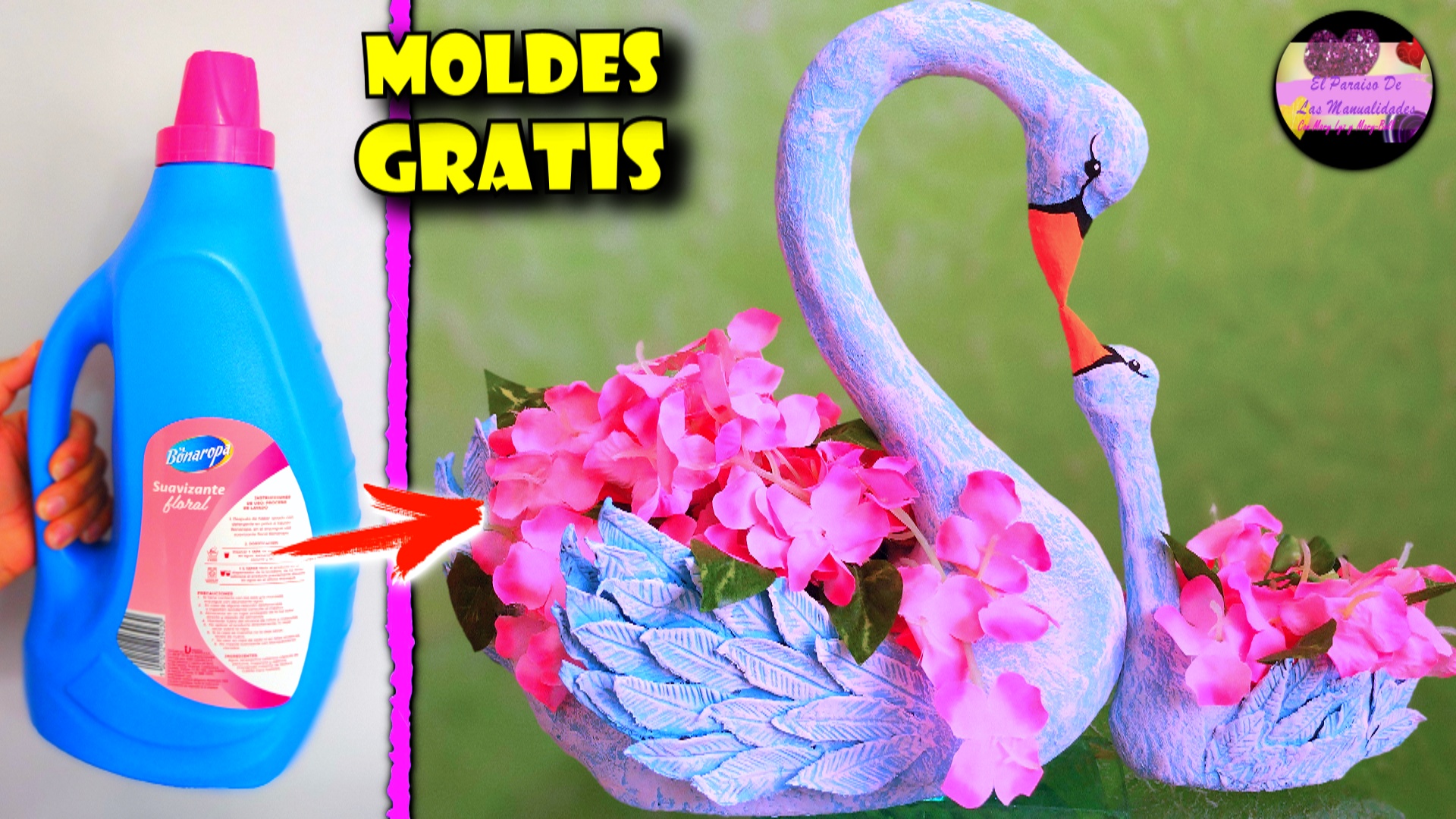 Elegantes cisnes con botellas y carton para vender, regalar o adornar