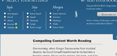 Pagina di Setup di Readability