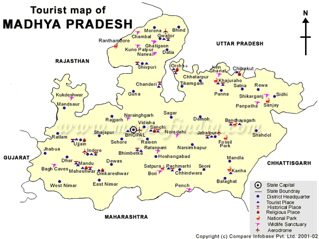 Tourist Map Of Rajasthan. India: Tourist Map of Madhya