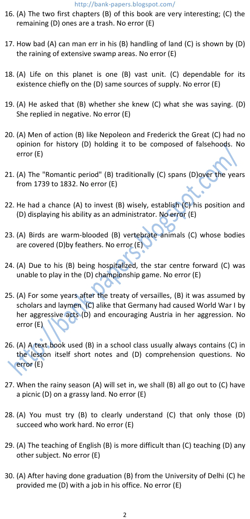 bank exam english solved papers