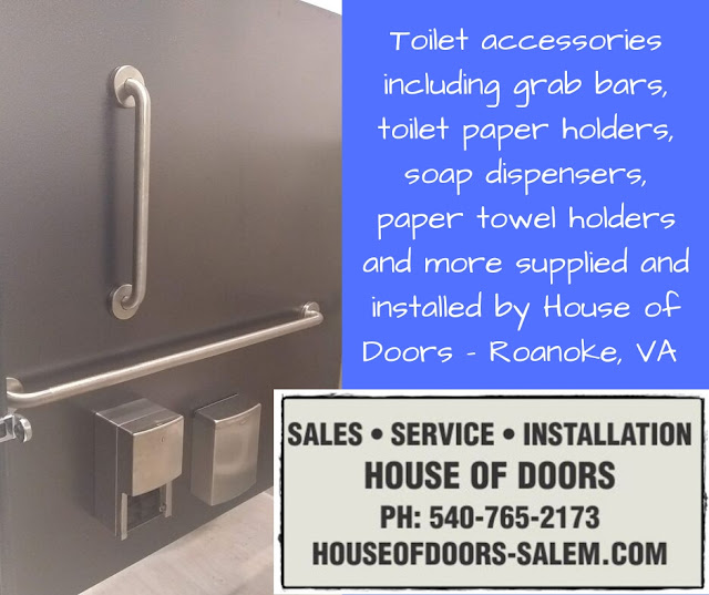 Toilet accessories including grab bars, toilet paper holders, soap dispensers, paper towel holders and more supplied and installed by House of Doors - Roanoke, VA