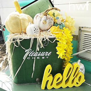 pumpkins,beach style,fall,DIY,Sweet Sweater Pumpkins,glamping,vintage style,tropical style,colorful home,diy decorating,decorating Miss Dot,coastal style,yellow and mint green,yellow pumpkins,glamping decor for fall.