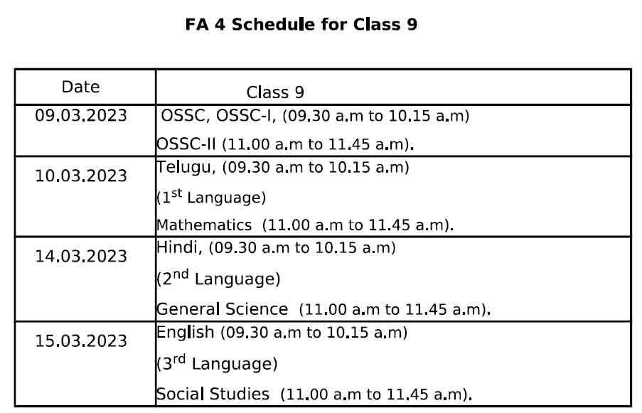 FA4 EXAM 2023 TIME TABLE- 10TH PRE FINAL EXAM 2023 TIME TABLE DOWNLOAD