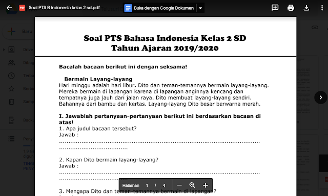 Download soal PTS Bahasa Indonesia kelas 2 SD Semester 1