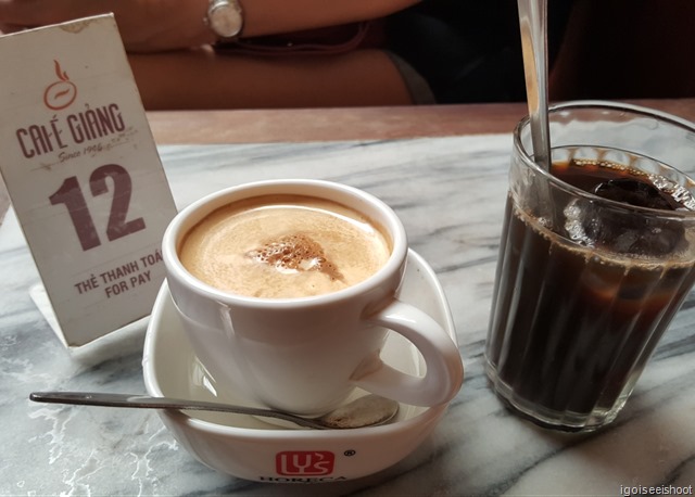 Creamy, hot egg coffee and classic iced coffee. Giang Cafe, Hanoi