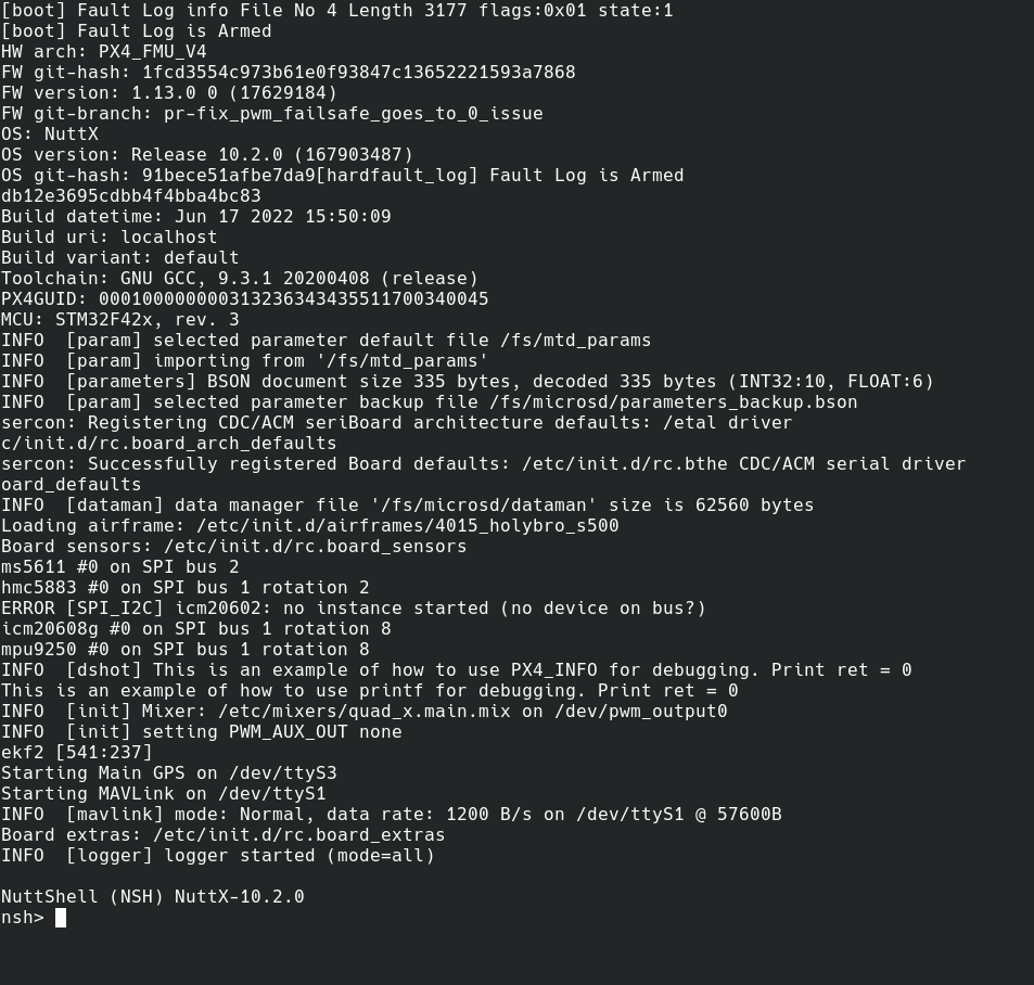 px4 serial screen nsh console debugging