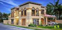 1 kanal Corner Mediterranean House Plan + Design 3d Front Elevation